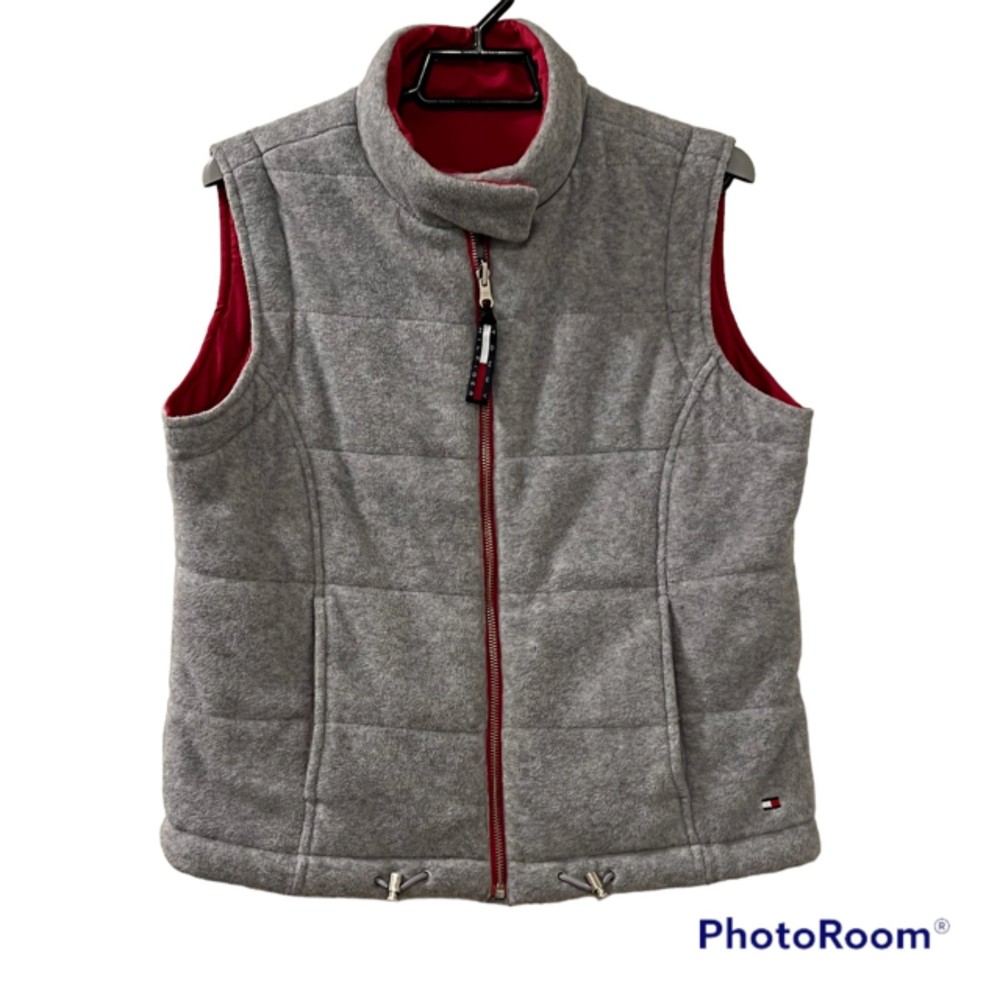 TOMMY HILFIGER Reversible Fleece Winter Vest Gray Pink Vest Pockets Size Medium